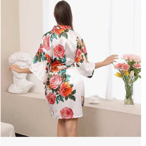 NWOT- Floral Satin Bridal Robe, Sz L-XL - Picture 2 of 5